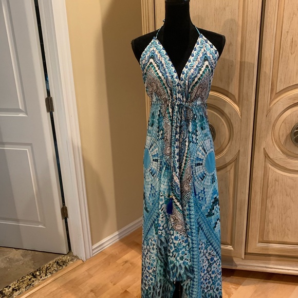 True Colors La Moda embellished High-Low Halter Low Back Maxi Dress NWT - Picture 4 of 5